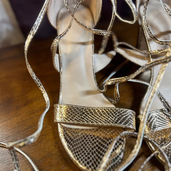 Gold Strappy Women's Sandals - Picture 2 of 10
